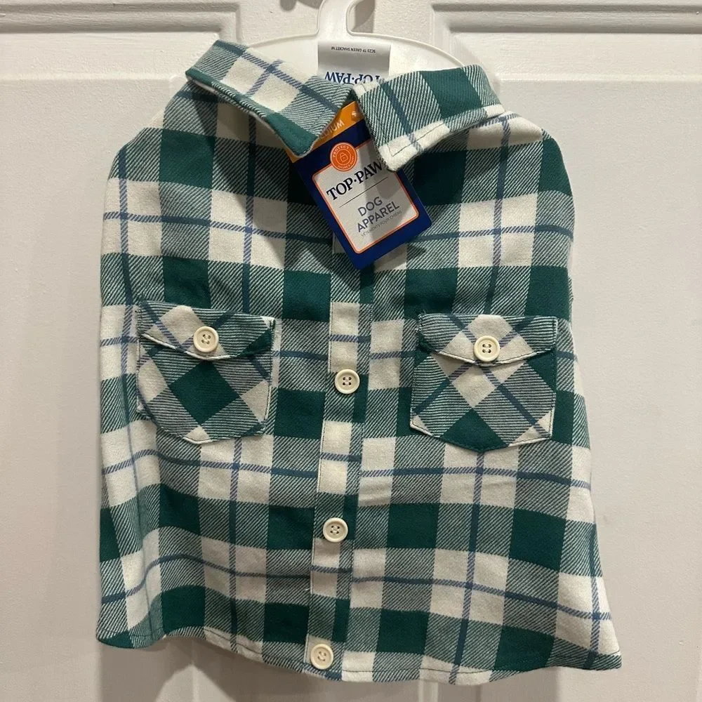 Top Paw Farmer Dog pet plaid flannel shirt velcro